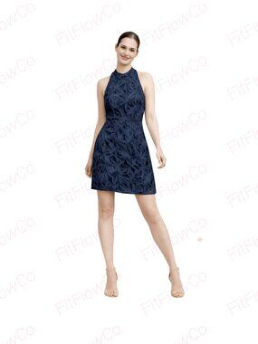 Sam Edelman Navy Leaf Embroidered Halter Mini Dress Size 6 NWT Lace Overlay